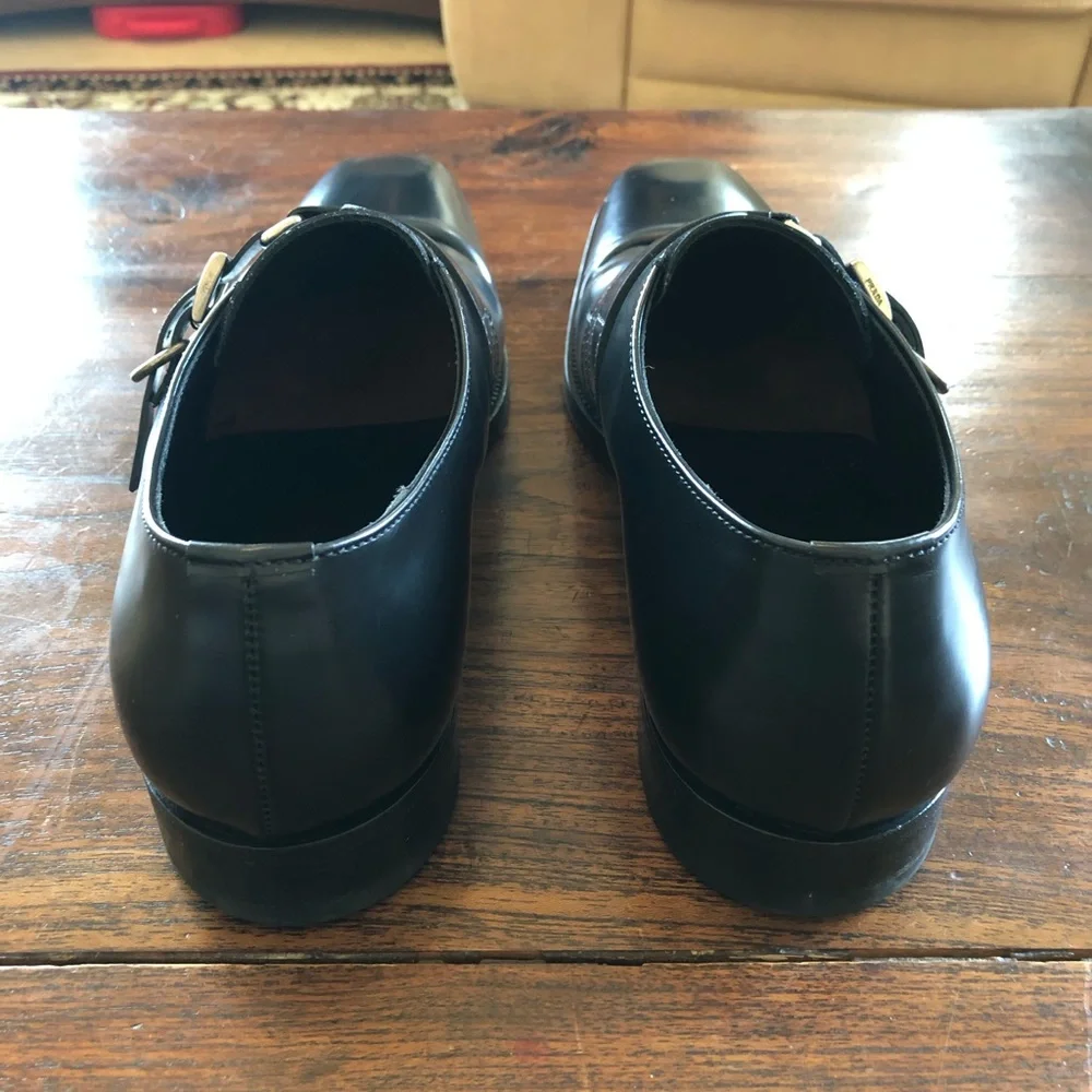 Prada Black Leather Monk Strap Men’s Dress Shoes